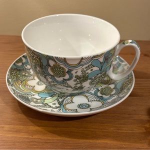 Gracie China By Coastline Imports Cup & Saucer Colorful Flowers/Stars Design New